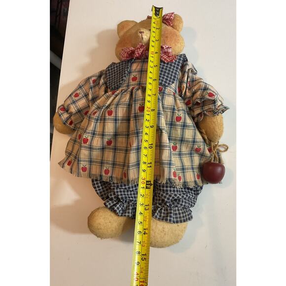 Primitive Handmade Cloth Bear Apple Dress Folk Art 90’s Wooden Apple - Picture 5 of 5